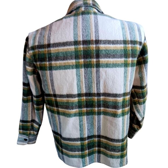 Small Vintage CPO Shirt Jacket Mens Plaid Wool Brent 1960's Montgomery Ward 60s - Picture 6 of 8